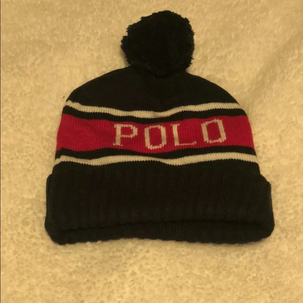 Polo Ralph Lauren Beanie Hat Skull Cap Navy Red